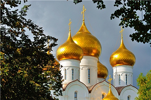 圣母升天大教堂,金色,圆顶,雅罗斯拉夫尔,俄罗斯
