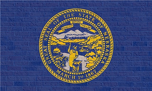 内布拉斯加州,旗帜,砖墙