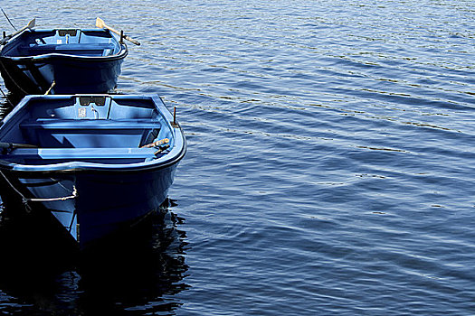 英格兰,坎布里亚,两个,蓝色,划艇,停泊,湖