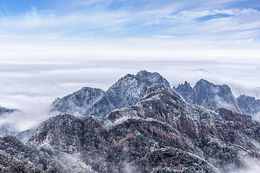 安徽黄山风景区冬雪云海风光