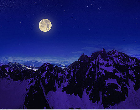 山峦,满月,星空,阿拉斯加,美国