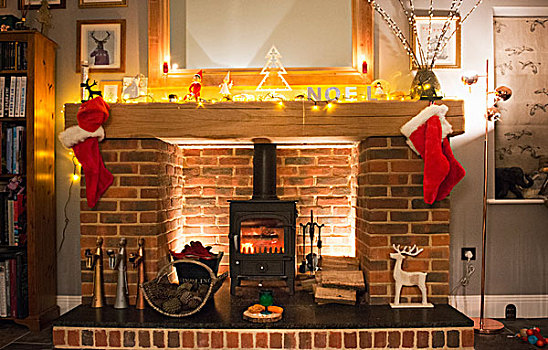 圣诞袜,悬挂,向上,壁炉架,胡萝卜,馅饼,就绪,拜访