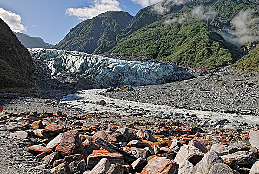 冰碛,冰川,福克斯冰川,西区国家公园,南岛,新西兰