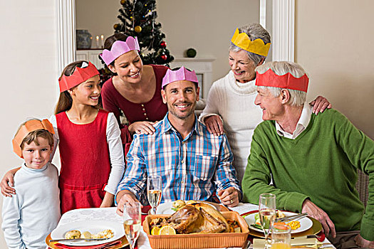 愉悦,大家庭,派对帽,餐桌