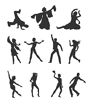 跳舞,矢量,插画,男人,女人,现代,国家,衣服,不同,姿势,隔绝,白色背景,背景,象征,标识,设计