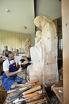 雕刻师,凿磨,雕塑,木头