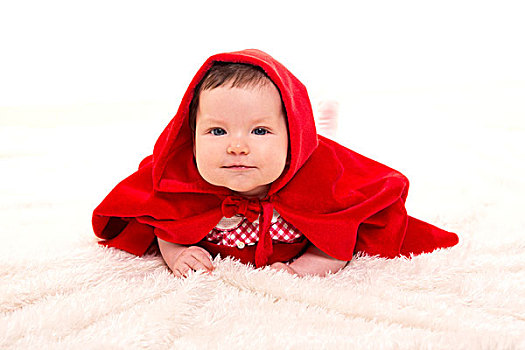 婴儿,小红色帽衫,白色背景,毛皮,有趣,表情