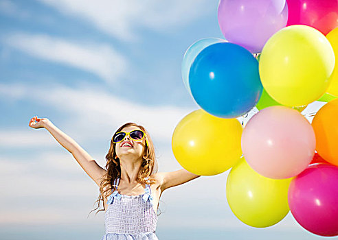 暑假,庆贺,家庭,孩子,人,概念,高兴,女孩,彩色,气球