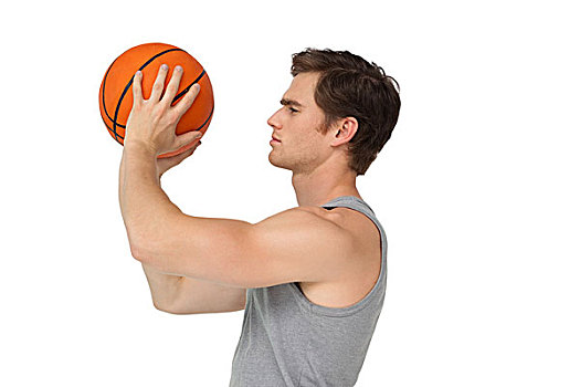 运动,男人,拿着,篮球,投篮
