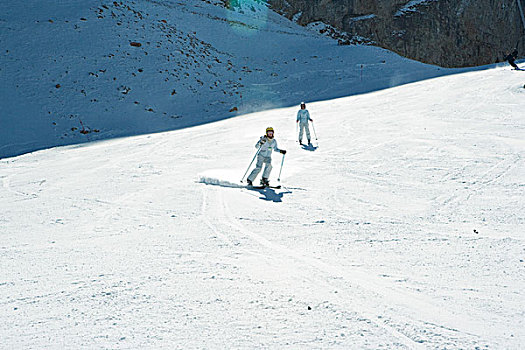 孩子,滑雪,滑雪坡,全身,远景