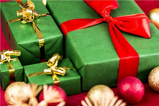 四个,圣诞节,礼物,朴素,绿色