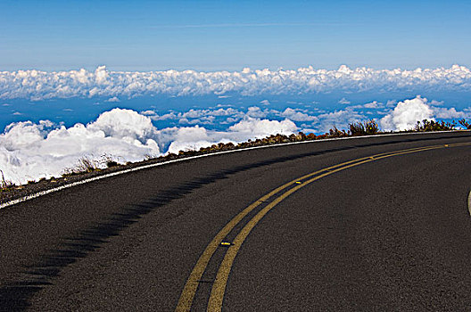 道路,云,火山,毛伊岛,夏威夷,美国