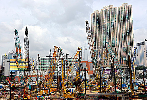 摩天大楼,建筑,起重机,香港,亚洲