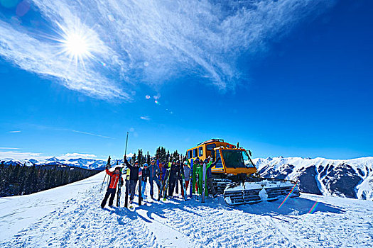 合影,男性,女性,滑雪,滑雪坡,雪,教练,白杨,科罗拉多,美国