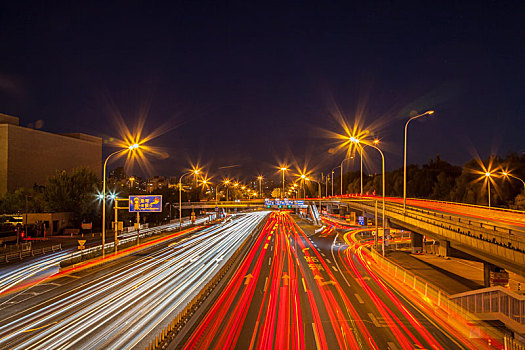 北京立交桥夜景,车流