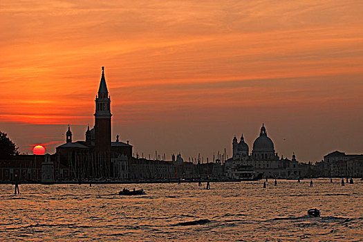 日落,上方,威尼斯,泻湖,圣乔治奥,圣马利亚,威尼托,意大利,欧洲