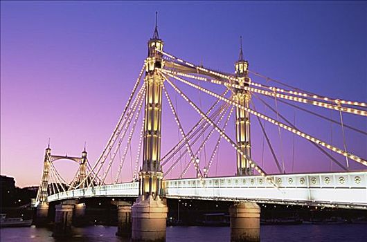 桥,光亮,黄昏,切尔西,伦敦,英格兰