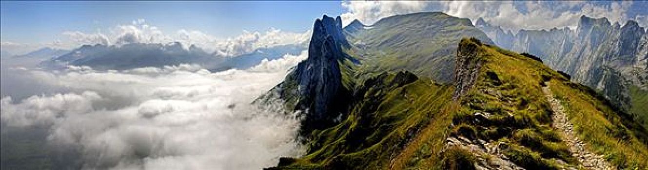 山峦,山丘,雾状,山谷,左边,瑞士,欧洲