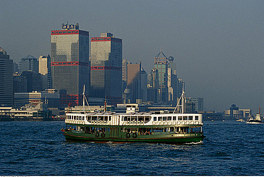 渡轮,正面,香港,天际线