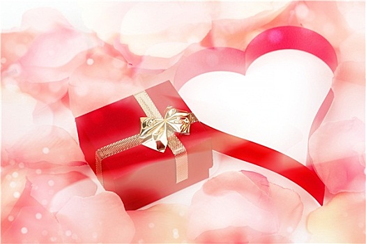 玫瑰花瓣,心形,情人节礼物,盒子,背景