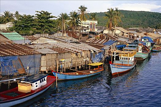 停靠,河船,岛屿,越南
