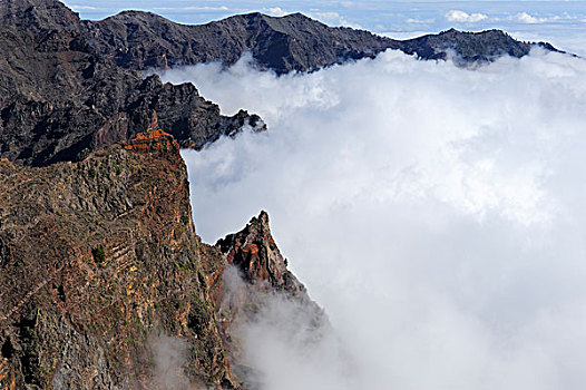 火山口,边缘,上方,云海,国家公园,帕尔玛,加纳利群岛,西班牙,欧洲