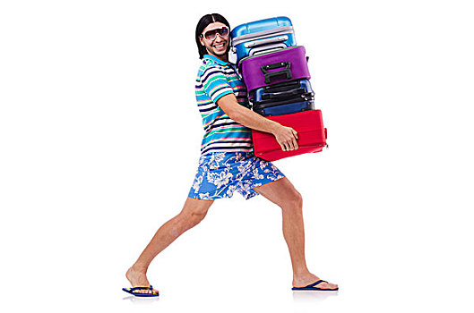 男人,旅行,手提箱,隔绝,白色背景