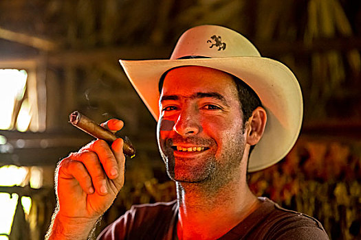 烟草,农民,吸烟,哈瓦那,雪茄,农场,维尼亚雷斯,山谷,省,古巴,北美
