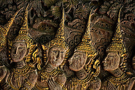 雕刻,木头,舞者,脸,泰国,一月,2007年