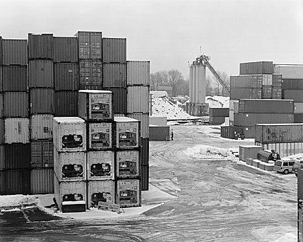 货物集装箱,商业码头,冬天