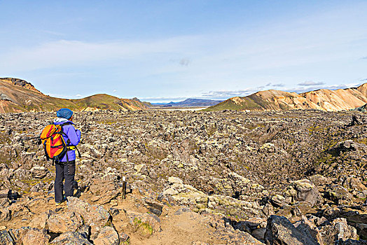 长途旅行者,看,兰德玛纳,熔岩原,自然保护区,高地,南方,区域,冰岛,欧洲