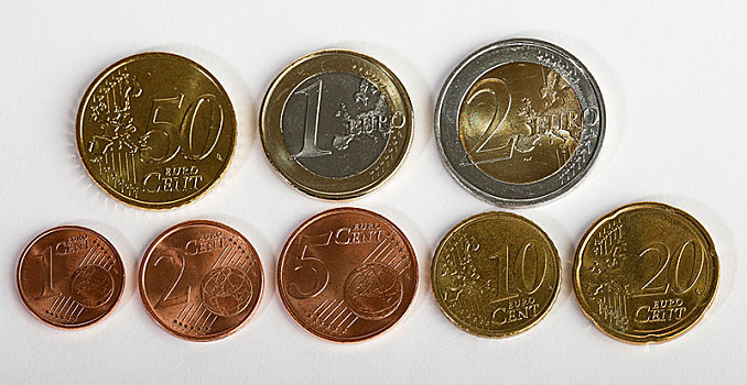 欧元,分币,硬币,1分,2分,5分,10分,20分,50分,1欧元,2欧元,德国,欧洲