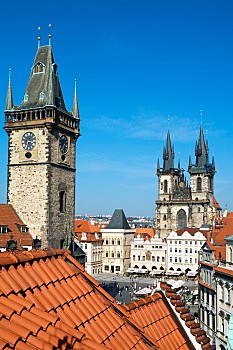 天文钟,提恩教堂,老城广场,旧城广场,布拉格,捷克共和国