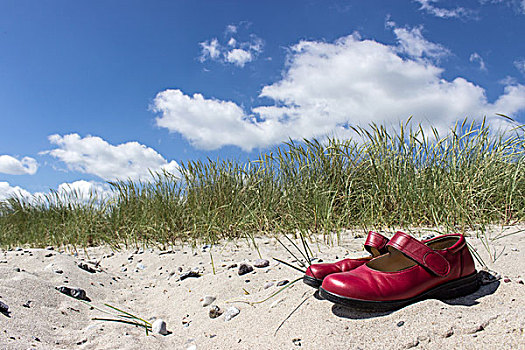 红色,鞋,沙滩,波罗的海