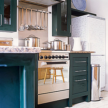 不锈钢,炊具,柜厨,绿色,给,清新,感觉,厨房