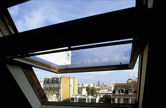 法国,巴黎,全视图,屋顶,玻璃滑动门