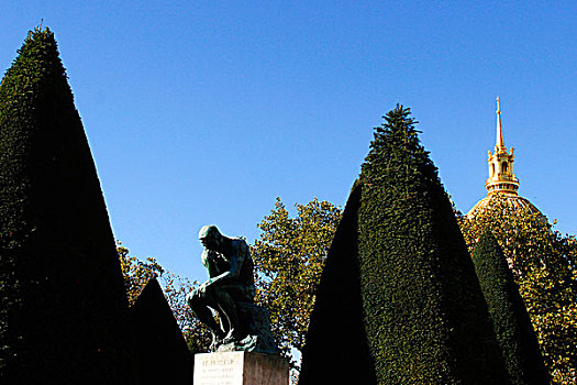 法国,巴黎,花园,罗丹博物馆,铜像,思想者,罗丹,金色,圆顶,背景