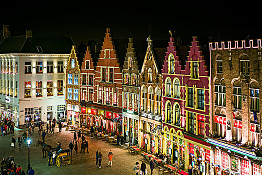比利时,布鲁日,市场,俯视图,大广场,建筑,黃昏