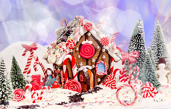 姜饼屋,童话,冬季风景,红色,拐棍糖