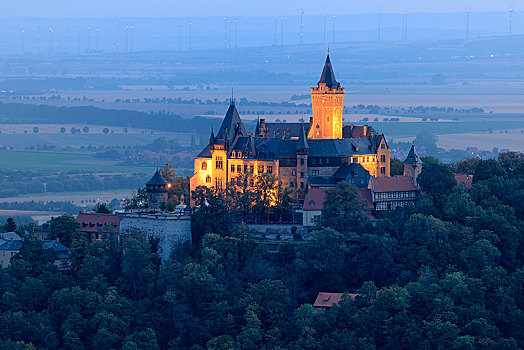 风景,城堡,黎明,哈尔茨山,萨克森安哈尔特,德国,欧洲,重要,锁住,明信片