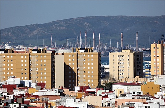 城市,阿尔赫西拉斯,炼油厂,背景,安达卢西亚,西班牙
