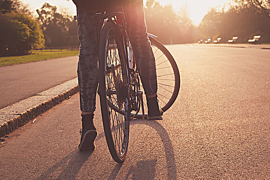 美女,骑自行车,日落,公园