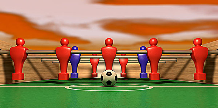 桌上足球,桌子,一个,团队,红色天空