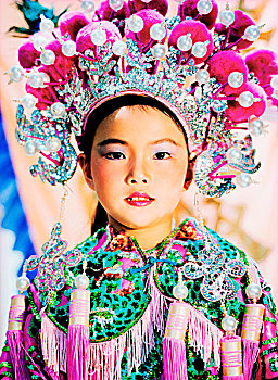 中国,香港,长洲,岛屿,女孩,头像,穿,传统服装,队列,2000年