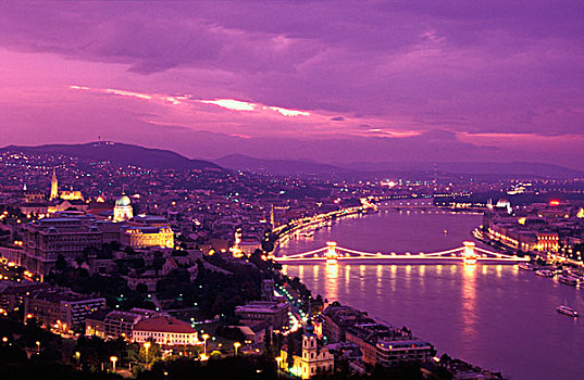匈牙利,布达佩斯,城市,多瑙河,黄昏