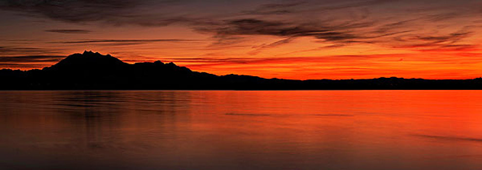 日落,湖,皮拉图斯,山,背影,瑞士,欧洲