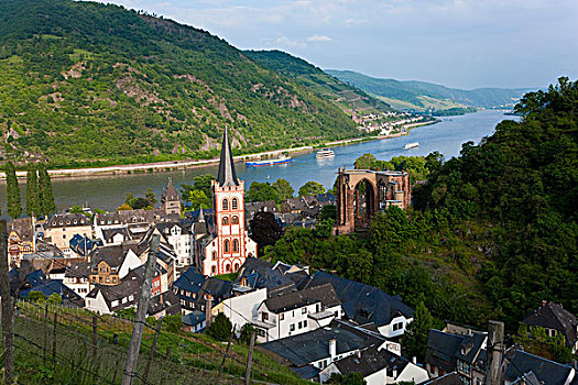 风景,上方,巴哈拉赫,莱茵河,莱茵河谷,德国