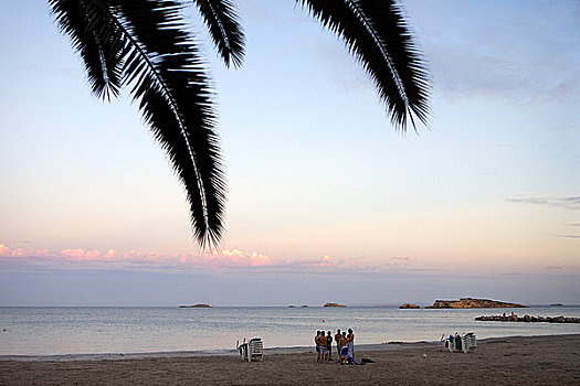人群,海滩,伊比沙岛,西班牙,俯视图