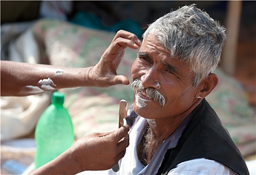 未知,男人,剃刀,街道,理发师,普什卡,拉贾斯坦邦,印度