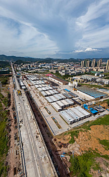 赣深高铁仲恺站铁路桥及仲恺制梁场全景航拍